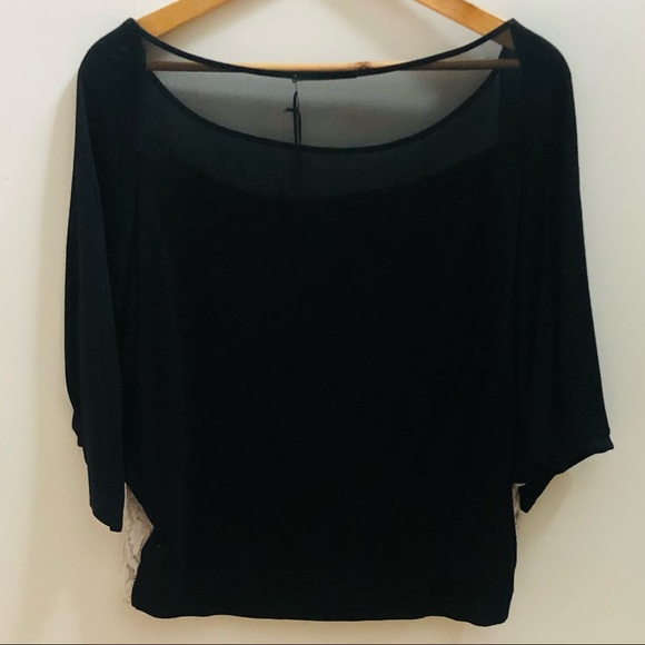 NWT Language Black & Ivory Lace Short Sleeve Top S - Picture 3 of 5